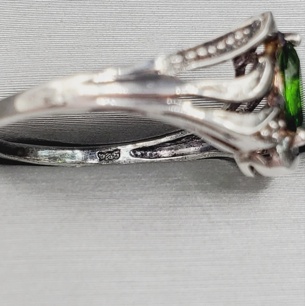 Genuine Green Marquise Chrome Diopside Siberian Emerald 925 Sterling Silver Ring